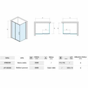 TUŠ PARAVAN IZMEĐU DVA ZIDA ATLANTIS AT100200 100x200cm ST 6mm